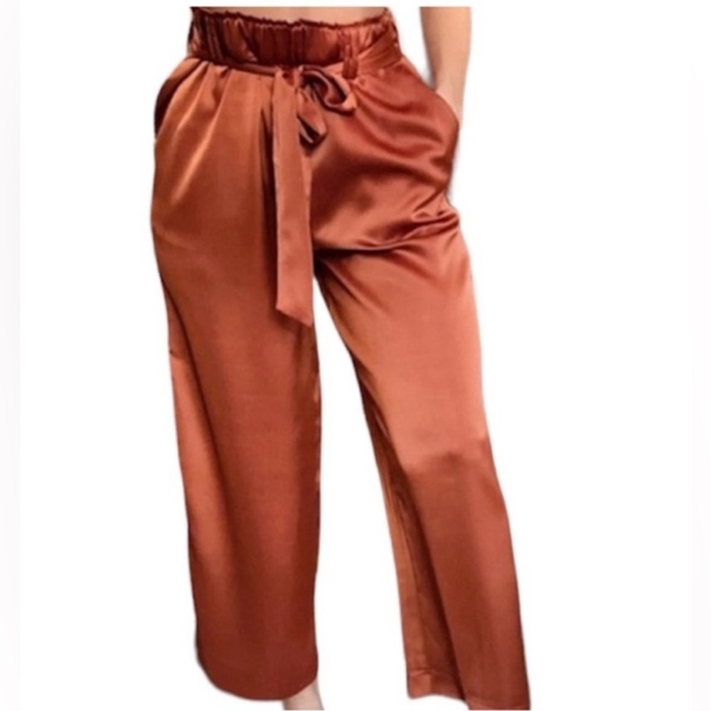 Rachel Zoe Satin Wide Leg Cropped Pants